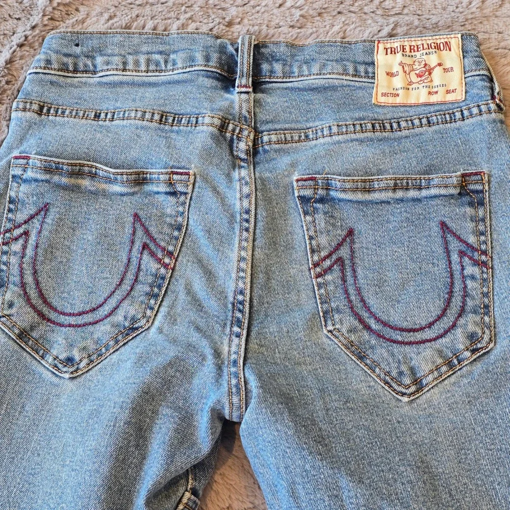 True Religion Rocco Relaxed Skinny Moto Jeans Light Wash Blue Mens 28x32